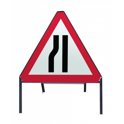 Road Narrows Left - 750mm Metal Triangle Sign
