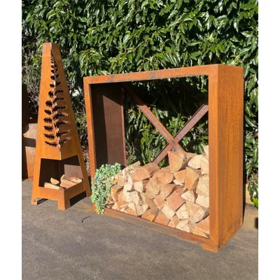 Corten Steel Log Store - Square