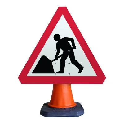 Road Works Ahead Cone Sign